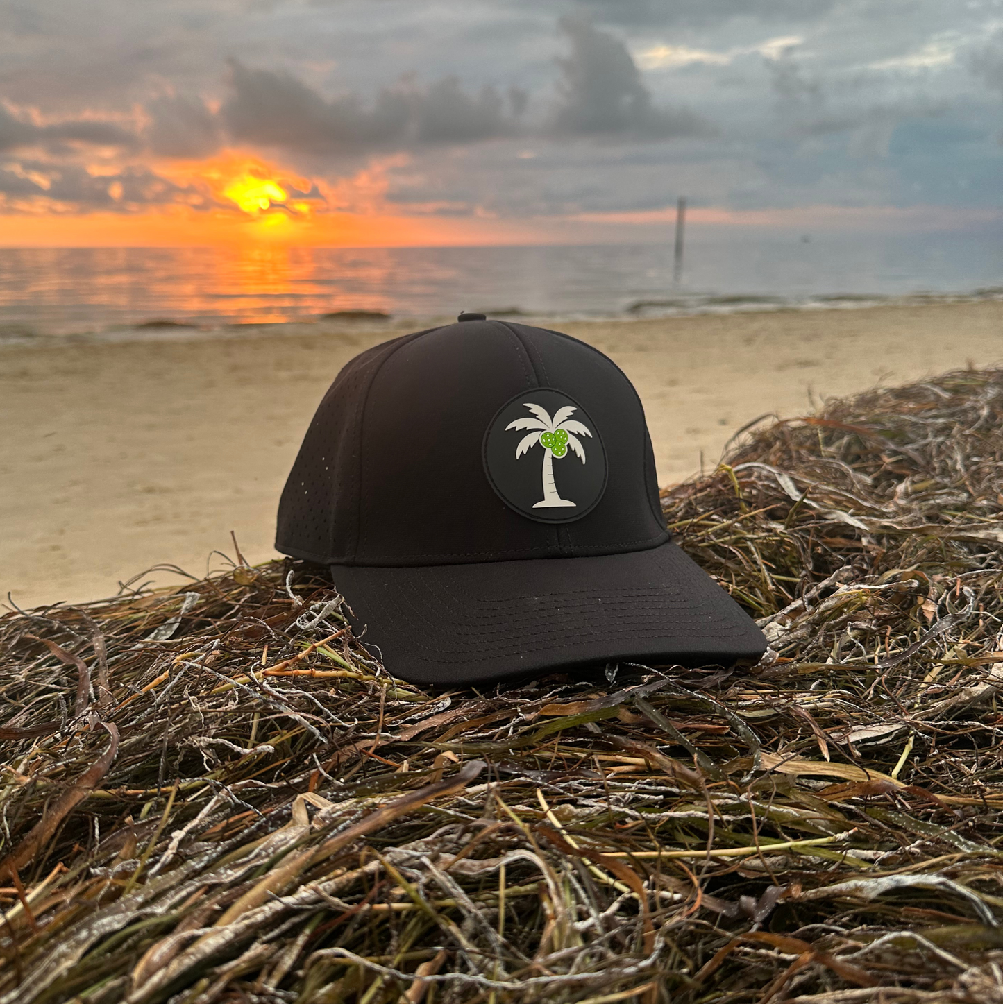 Black Pickleball Palm Tree Snapback Hat